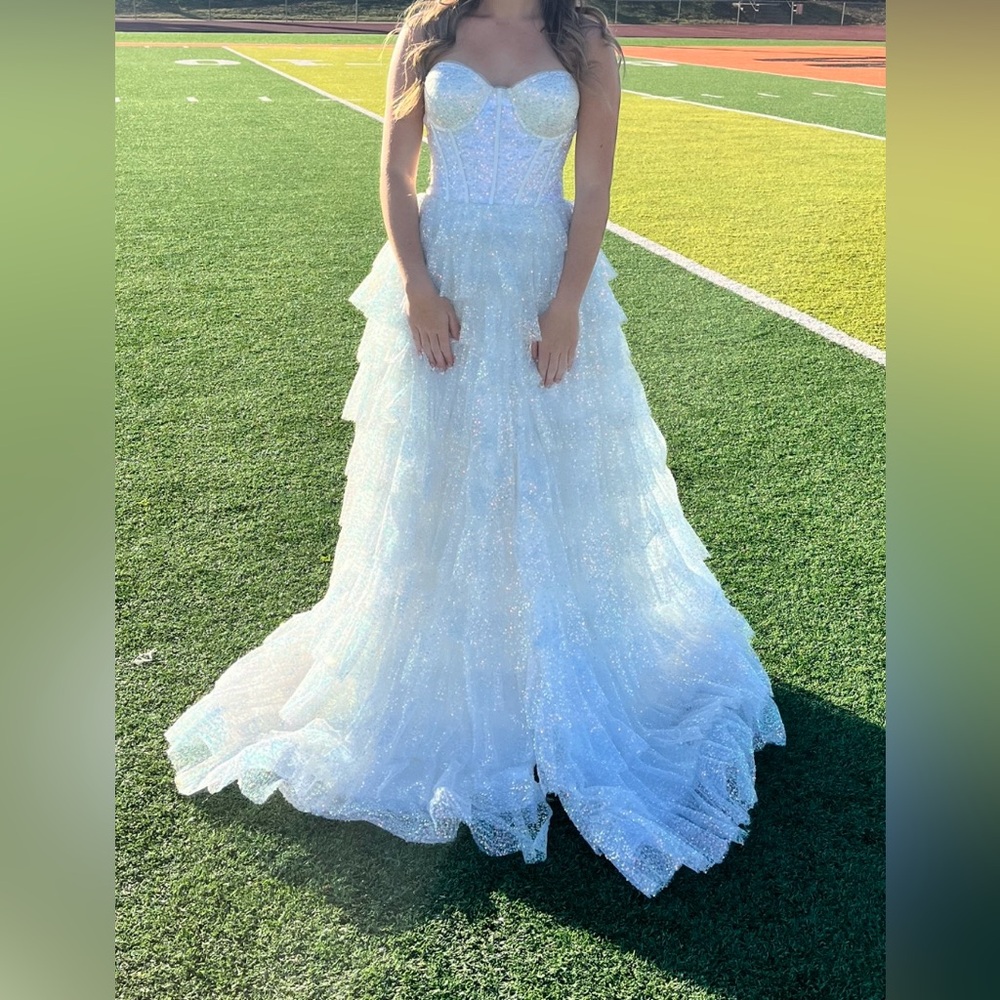 Jovani Iridescent White Prom Dress